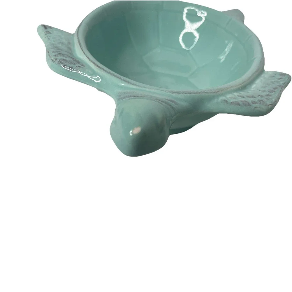 Turquiose Ceramic‎ Turtle Soap Dish 7 x 6 x 2 inch Beach Decor, New W Sm Defect